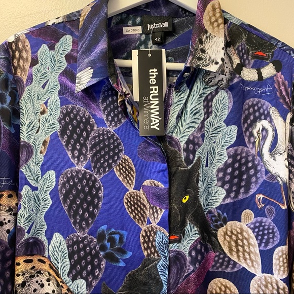 Just Cavalli Satin Print Button-Up Blouse/Top - Picture 2 of 15